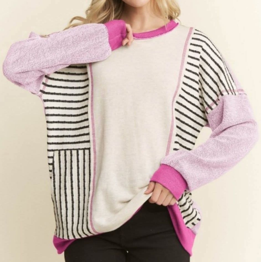 New Heimish Heathered Berry Reversed Striped Top